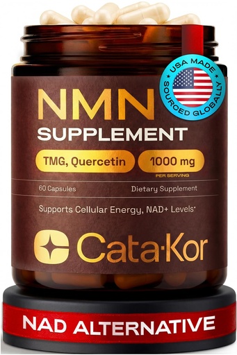 [BRSREBIODMFQA2TO] Cata-Kor NMN Supplement – 4-in-1 NAD Supplement with Quercetin | TMG | Resveratrol – NMNH Alternative – Supports Cellular Energy & NAD+ Level – 60 Capsules – Third-Party Tested (1 Pack)
