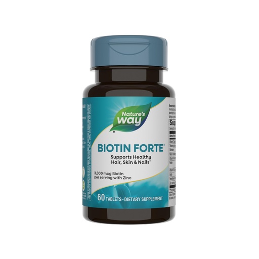 [BRSWIYQHDIHGGE3K] Nature's Way Biotin Forte, Supports Healthy Hair, Skin & Nails*, Hair Skin and Nails Vitamins*, 3000 mcg Biotin per Serving, with Zinc, Vitamin C, B-Vitamins, 60 Tablets (Packaging May Vary)