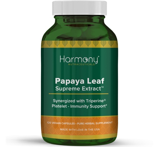 [BRSWYALQOYFWA3Y6] Harmony Nutraceuticals Papaya Leaf Supreme Extract Highest Potency Maximum Bioactivity Organic Dr. Gumman's Clinical Grade 120 Vegan Capsules Synergized with Triperine