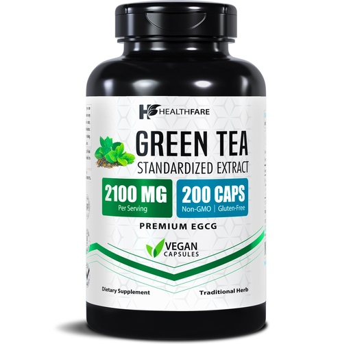[BRSRMGIDCEIBSETF] Healthfare Green Tea Extract Pills 2100mg | Supplement Standardized with EGCG & Polyphenols | 200 Vegan Capsules | Extra Strength Antioxidant Support | Non-GMO, Gluten-Free | Made in USA