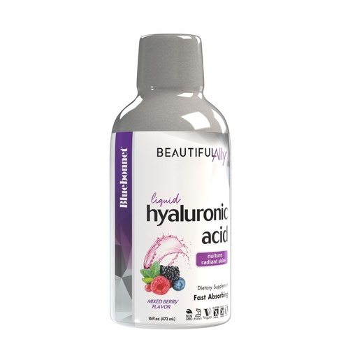[BRSWGA34CUCQ4DQ3] Bluebonnet Nutrition Beautiful Ally Liquid Hyaluronic Acid, Nurture Radiant Skin*, Non-GMO, Vegan, Kosher Certified, Gluten-Free, Soy-Free, Dairy-Free, Mixed Berry Flavor, 16 fl oz, 32 Servings