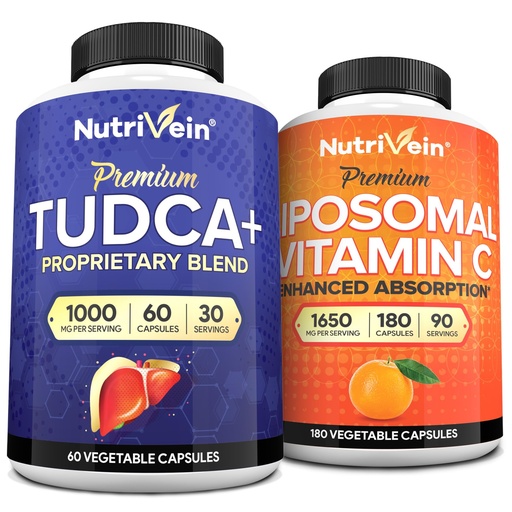 [BRSREY32C4NAGYIZ] Nutrivein Premium TUDCA Supplement & Vitamin C Capsules Bundle: High-Absorption TUDCA+ & Liposomal Vitamin C Supplement Pair for Whole-Body Wellness, Detox, & Vitality