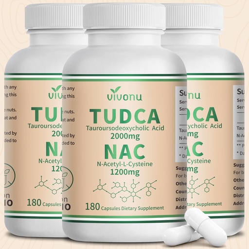 [BRSRGC35O4PB4GT2] VivoNu TUDCA 2000mg + NAC 1200mg Supplement Complex Capsules, TUDCA Bile Salt + N Acetyl Cysteine, Antioxidant Supplements for Liver&Lung&Digestion&Gallbladder Cleanse(180 Capsules)