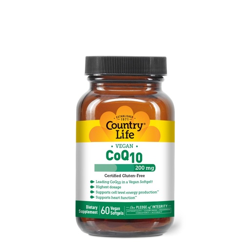 [BRSWIHAQOZ4BKYLI] Country Life Simply CoQ10 200mg – Supports Heart Function & Cellular Energy, Vegan Softgels, Certified Gluten-Free, Non-GMO, 60 ct – Cardiovascular Health Supplement
