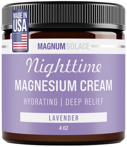 [BRSRMGIFCIFB4CL4] Magnum Solace Magnesium Lotion – Nighttime Magnesium Cream – Apply to Legs, Arms or Chest - Topical Magnesium Chloride – USA Made and Safe for Kids (Lavender)