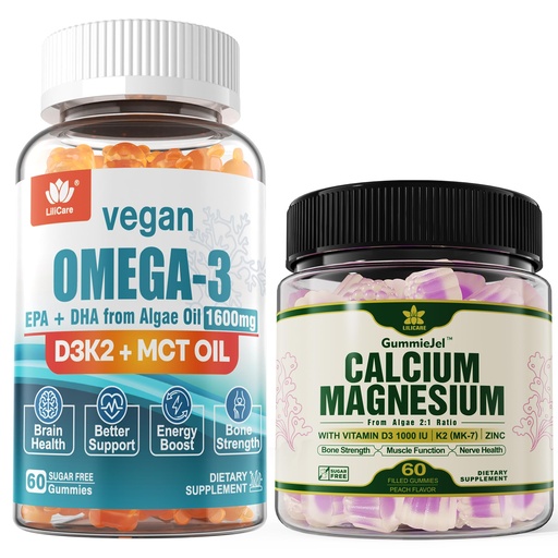 [BRSRAHA2O56AKEYZ] LILICARE Plant Based Calcium Supplement Vegan Omega3 Gummies 1280mg- from Marine Algae Oil