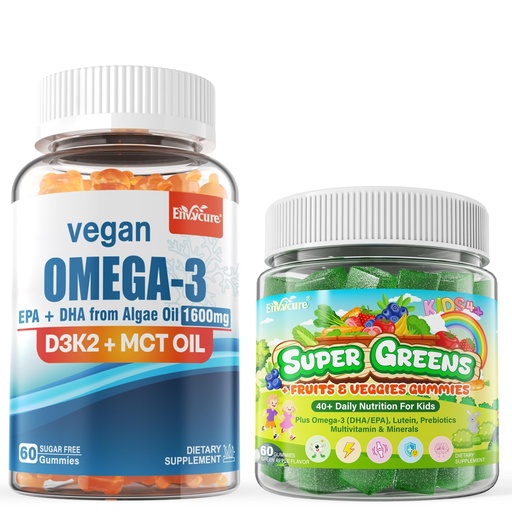 [BRSRGGQRAEBAEFIV] Vegan Omega 3 Gummies & Kids Super Greens Gummies