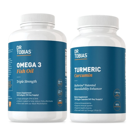 [BRSWYCADAQHBQFI4] Dr. Tobias Omega 3 Fish Oil, 2000mg, and Turmeric Curcumin, 95% Curcuminoids, Promotes Overall Health with Antioxidant Support