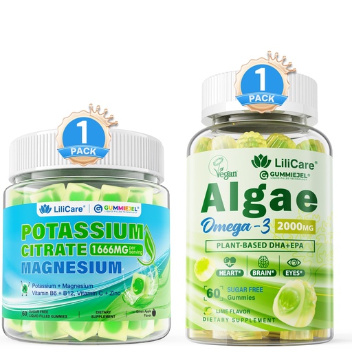 [BRSREEAOBUNBEDTO] Omega 3 Gummies 2200mg, Potassium Citrate Gummies 1666mg for Adults, 2 Pack