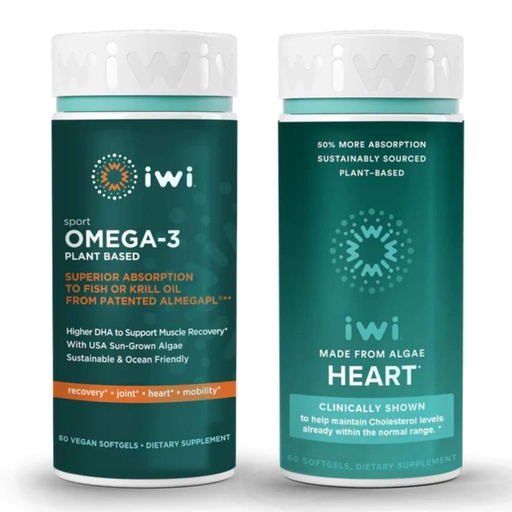[BRSRAYLRBEFWOA3K] iwi Omega-3 Sport & Heart Omega-3 Bundle, 30 Servings, Vegan Plant-Based Algae Omega 3, Krill & Fish Oil Alternative, No Fishy Aftertaste