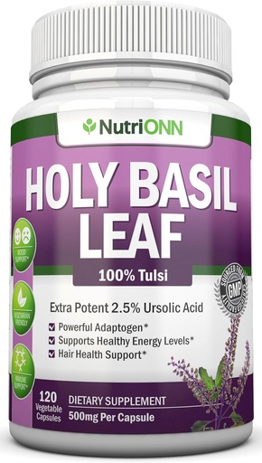 [BRSWGGIPBB6QECYU] Holy Basil Leaf Capsules - 500mg - 2.5% Ursolic Acid - 120 Vegan Capsules - Real Tulsi Extract Supplement - Positive Mindset - Adaptogenic & Ayurvedic Herb