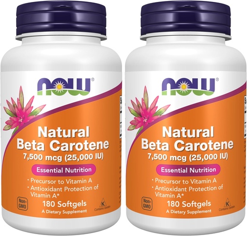 [BRSRGGQLCQCWG2DP] NOW Foods Supplements,Natural Beta Carotene 25,000 IU,Essential Nutrition,180 Softgels,(Pack of 2)