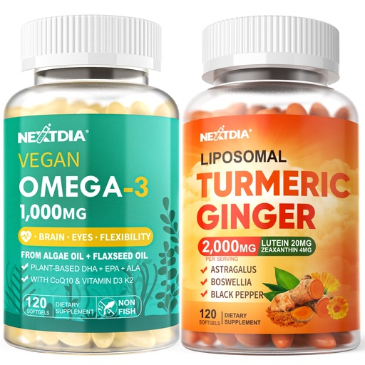 [BRSREEA3B4BAECQ4] Vegan Omega 3 D3K2 Supplement + Liposomal Turmeric Ginger Lutein Supplement