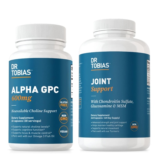 [BRSRAGQFC4JRGETJ] Dr. Tobias Alpha GPC & Joint Support Supplement - Support Cognitive Function & Joint Health with Bioavailable Choline Supplement & Premium Glucosamine, Chondroitin, and MSM, Non-GMO