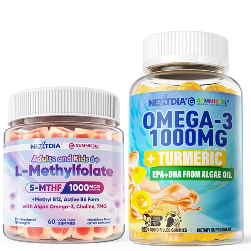 [BRSRGYAQOUAQEET7] Omega-3, L-Methylfolate 1000 mcg + Methyl B12 Gummies, 2Pack