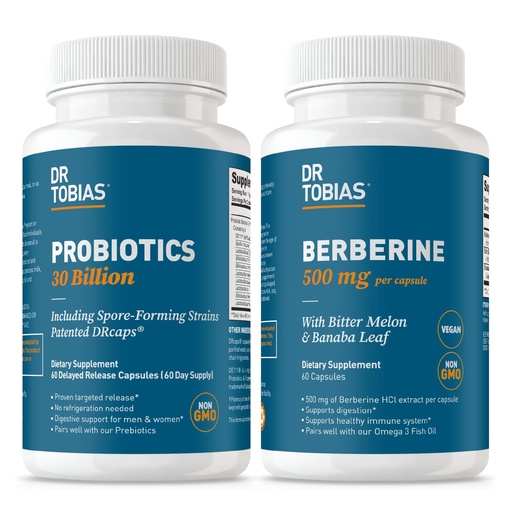 [BRSREAQZOUFWCHTO] Dr. Tobias Probiotics 30 Billion CFU & Berberine 500 mg – Digestive & Metabolic Wellness Bundle
