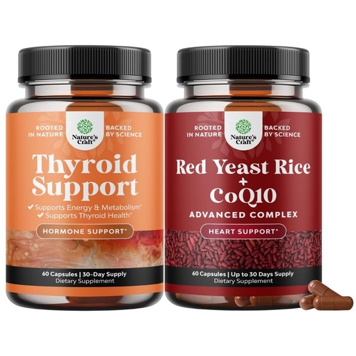 [BRSRECA6AENQEE33] Bundle of Herbal Thyroid Support Complex - Potent Kelp Iodine with L Tyrosine Bladderwrack Selenium Ashwagandha and Red Yeast Rice with CoQ10 Supplement - Healthy Heart & Healthy Cholesterol Levels