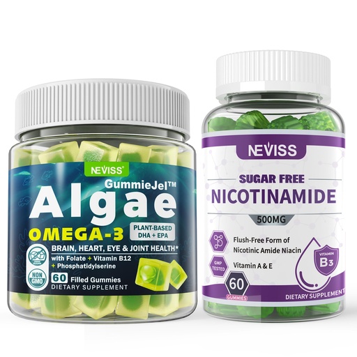 [BRSRAYYLC4GRGYD6] Vegan Omega 3 Gummies 1000mg + Sugar Free Nicotinamide 500mg Gummies
