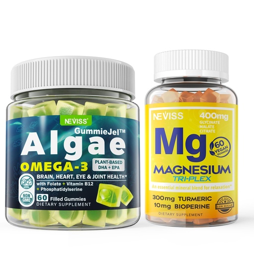 [BRSRAY33OQMQIDIY] Vegan Omega 3 Gummies 1000mg + Magnesium Supplement Complex 400mg
