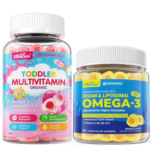 [BRSREBAPAVYRAE3H] Vegan Omega-3 Gummies + CoQ10 + Magnesium + Organic Toddler Multivitamin Gummies + Omega-3 (DHA/EPA) 2pack