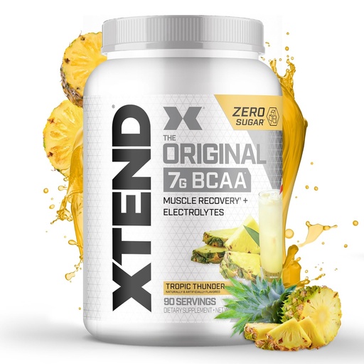 [BRSWIBA4CYEBWDI3] Xtend Original BCAA Powder, 7g BCAAs and 2.5g L-Glutamine for Muscle Recovery Hydration and Lean Muscle, Sugar Free Intra and Post Workout Drink with Electrolytes, Tropic Thunder, 90 Servings
