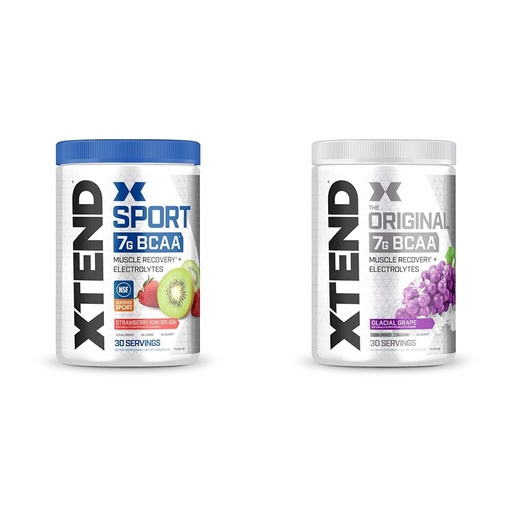 [BRSROAIQBAJRMELG] XTEND Sport BCAA Powder Strawberry Kiwi Splash-Electrolyte Powder for Recovery & Hydration with Amino Acids-30 Servings & Original BCAA Powder Glacial Grape 30 Servings