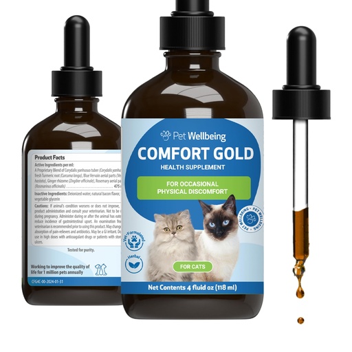 [BRSRAFTQB4NBSF32] Pet Wellbeing Comfort Gold for Cats - Supports Feline Physical Comfort, Healthy Circulation, Corydalis, Turmeric - Veterinarian-Formulated Herbal Supplement 4 fl oz (118 ml)