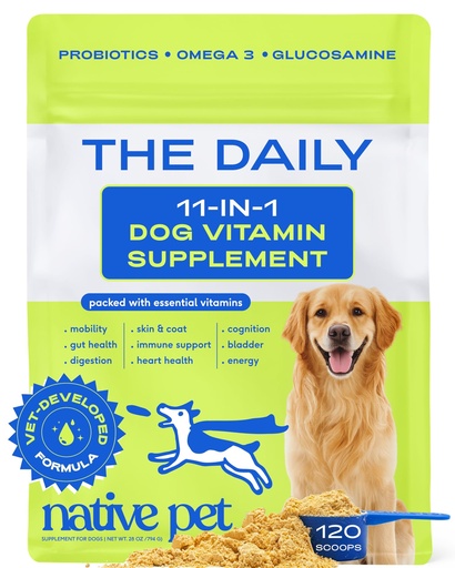 [BRSRAZD2DF5BYDLJ] Native Pet The Daily Dog Vitamins & Supplements - 11-in-1 Multivitamin Powder for Dogs - Supports Whole Body Health, Digestion, Mobility & Immunity with Collagen, Glucosamine & Probiotics –120 Scoops