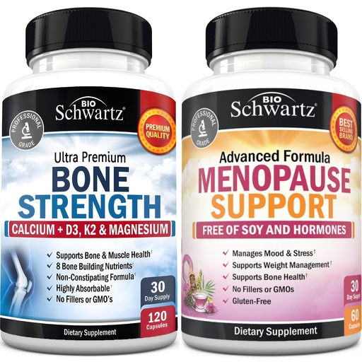 [BRSREAQKBB6BQDL6] BioSchwartz Herbal Menopause Supplement with Black Cohosh (1 Month Supply) Plus Bone Strength Mineral Supplement with Calcium and Magnesium (1 Month Supply)