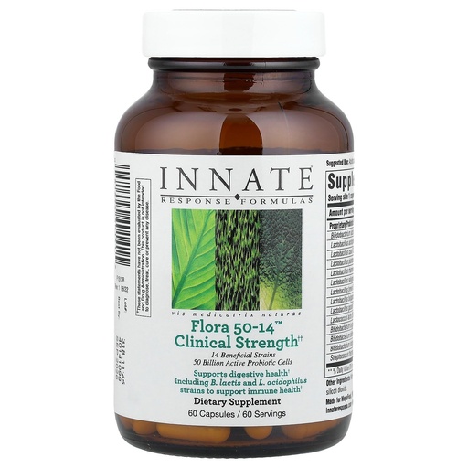 [BRSWIZQ3OB4RQ2LG] INNATE Response Formulas Flora 50-14 Clinical Strength, Probiotics for Digestive Health, Probiotics for Women and Men, 50 Billion CFU, Immune Support Supplement, Vegetarian, Non-GMO - 60 Capsules
