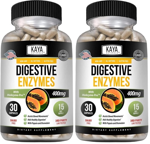 [BRSRGFI6CEDRA3DA] Kaya Naturals Digestive Enzymes with Prebiotics & Probiotics - Constipation & Bloating Relief Pills for Women & Men - Aids Immune Function - Digestion Support - 30 Veggie Capsules (Pack of 2)