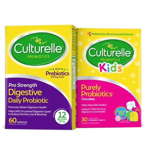 [BRSW2BILOB6RQHY2] Culturelle Daily Probiotic Bundle – Pro Strength Daily Probiotic Capsules for Men and Women and Daily Probiotic Chewables for Kids, Digestive + Immune Support, Gluten Free