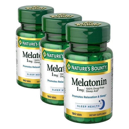 [BRSRGFTRA4DREFLX] Nature's Bounty Melatonin,100% Drug Free Sleep Aid,Promotes Relaxation and Sleep Health,1mg,180 Tablets,(Pack of 3)