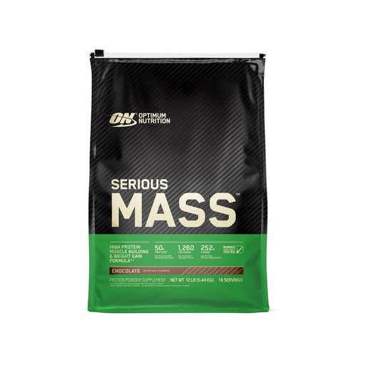 [BRSWIYQOBIMR42LA] Optimum Nutrition Serious Mass, Weight Gainer Protein Powder, Mass Gainer, Vitamin C and Zinc for Immune Support, Creatine, Chocolate, 12 Pound (Packaging May Vary)