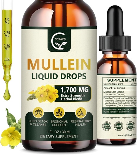 [BRSRAZ3QBYCRUHY7] (2 Pack) Mullein Drops for Lungs - Plíce Čistá a Respirační podpora, Výkonný 4 v 1 Mullein Leaf Extract s Elderberry, Marshmallow Root and Orange Peel for Bronchial Support, 1 Fl Oz