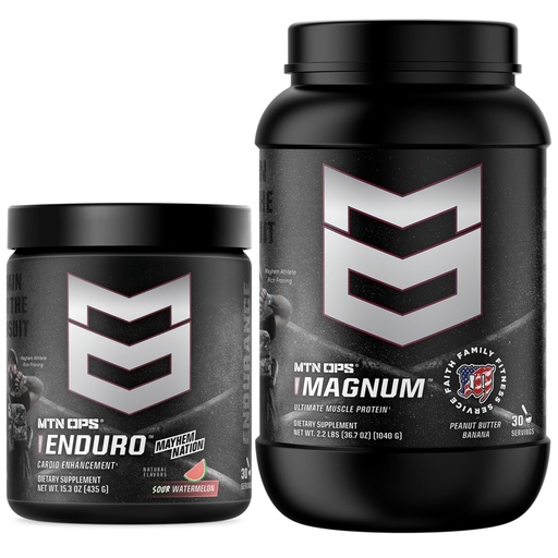 [BRSRGBQ6B55RU3DL] MTN OPS Enduro + Magnum Whey Protein Peanut Butter Banana Bundle, Nitric Oxide Performance Powder + 23g Protein Blend, Low Sugar Muscle Recovery & Endurance Stack