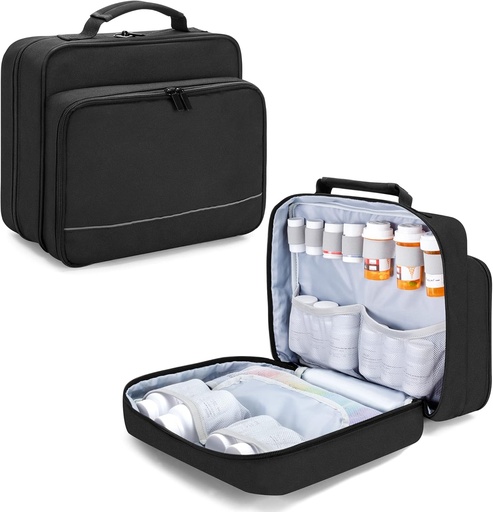 [BRSW2BLRBF5GMFYU] Damero Pill Bottle Organizer, Medicine Bottles Storage Bag Medication Travel Carrying Case for Pill Organizer, Vitamins, Medical Supplements, Black, Patent Design