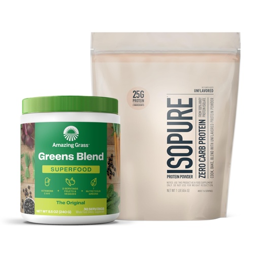[BRSROGLYPN7BGFIZ] Build Your Smoothie Best Seller Bundle- Isopure Unflavored Zero Carb Protein Powder (16 Servings) and Amazing Grass Greens Original Blend Superfood (30 Servings)