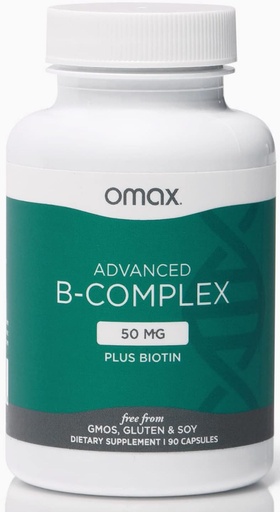 [BRSWYYIRCJYRY2Y2] Omax3 Advanced Vitamin B Complex 50MG with Biotin | Strong & Shiny Hair, Skin Nails, Support Stress, Immunity, Energy Metabolism, 90 Capsules
