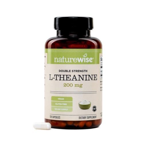 [BRSRGAL2BZ7RY2TK] NatureWise Double Strength L-Theanine 200mg - Vegan L Theanine Supplement for Relaxation + Sleep Support - NSF Certified L-Theanine - Non-GMO, USA Manufactured - 120 Capsules[120 Day Supply]