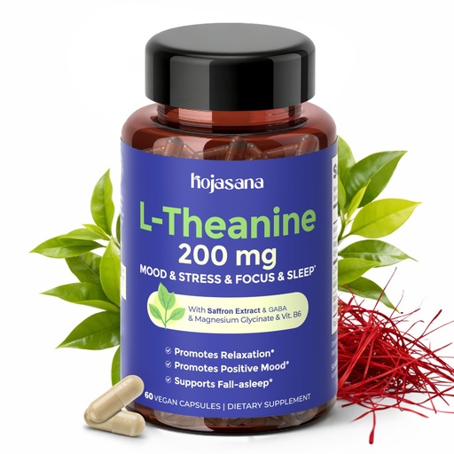 [BRSRG2QPAQCAMFDJ] L Theanine 200mg with Saffron, GABA, Magnesium Glycinate & Vitamin B6, L-Theanine Supplement Advanced Complex Formula for Mood Relaxation & Stress Relief & Sleep Support, 60 Vegan Capsules