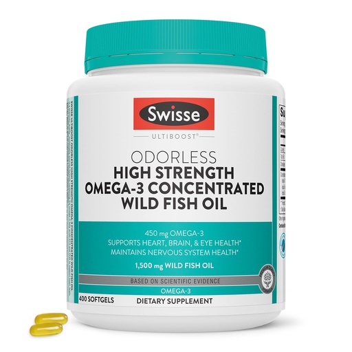 [BRSW2A3YCB7RAETL] Swisse Wild Fish Oil Omega 3 Supplements for Women and Men | EPA DHA Fish Oil Supplements | Odorless - Helps Support Brain, Eye and Heart Health | High Strength 1500 mg | 400 Softgel Pills