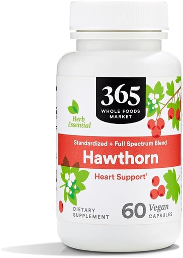[BRSRMAYQDMBRAEQ6] 365 par Marché des aliments entiers, Hawthorn standardisé + Full Spectrum Blend, Heart Support, Capsules Vegan, 60 Compte