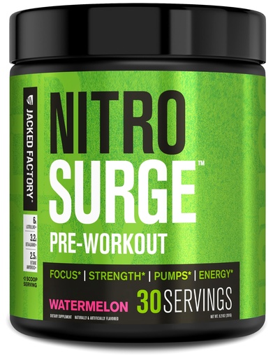 [BRSWGBTQPIHRMCDB] Jacked Factory NITROSURGE Pre Workout Supplement - Endless Energy, Instant Strength Gains, Clear Focus and Intense Pumps - NO Booster & Powerful Preworkout Energy Powder - 30 Servings, Watermelon
