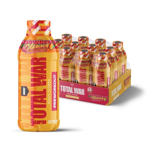 [BRSRMAI7CUPRO3DU] REDCON1 Total War Ready to Drink Pre Workout | Strawberry Mango | 365mg Caffeine + Citrulline Malate + Beta Alanine | Zero Sugar (12 Pack)
