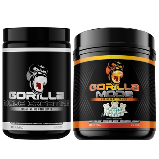[BRSREH36OIMWK2A6] Gorilla Mode Creatine Monohydrate Micronized Powder & Pre Workout (White Gummy Bear)- Massive Pumps | Laser Focus Energy | Improved Muscle Size | Power Output and Strength