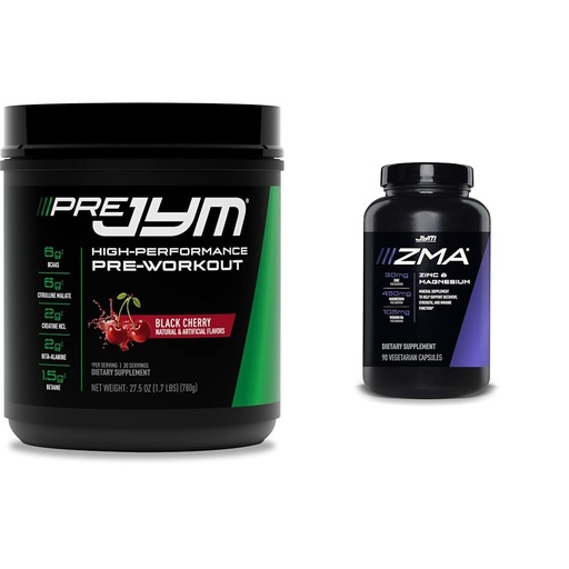 [BRSROAIQCUPAAD32] PRE JYM 30 Servings - Black Cherry & ZMA Zinc/Magnesium Capsules Supplement - Zinc, Magnesium and Vitamin B6 | JYM Supplemental Science | 90 Vegetarian Capsules