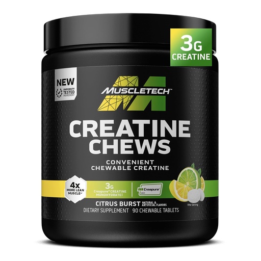 [BRSROAYZBEHGAHYY] MuscleTech | Creatine Chews | Creapure Monohydrate Supplement for Muscle Recovery, Muscle Builder & Energy Boost | Pre Workout Supplement for Men & Women | Citrus Birst | 90 chewable Tablets
