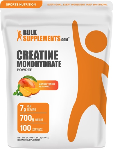 [BRSRAA33CEHAIG3G] BulkSupplements.com Creatine Monohydrate Powder - Creatine Flavored Powder Supplement, Micronized - Mango Tango Flavor, 7g per Serving, 700g (1.5 lbs) (Pack of 1)