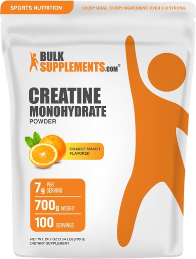 [BRSRAA33DMCG2CLJ] BulkSupplements.com Creatine Monohydrate Powder - Creatine Flavored Powder Supplement, Micronized - Orange Smash Flavor, 7g per Serving, 700g (1.5 lbs) (Pack of 1)